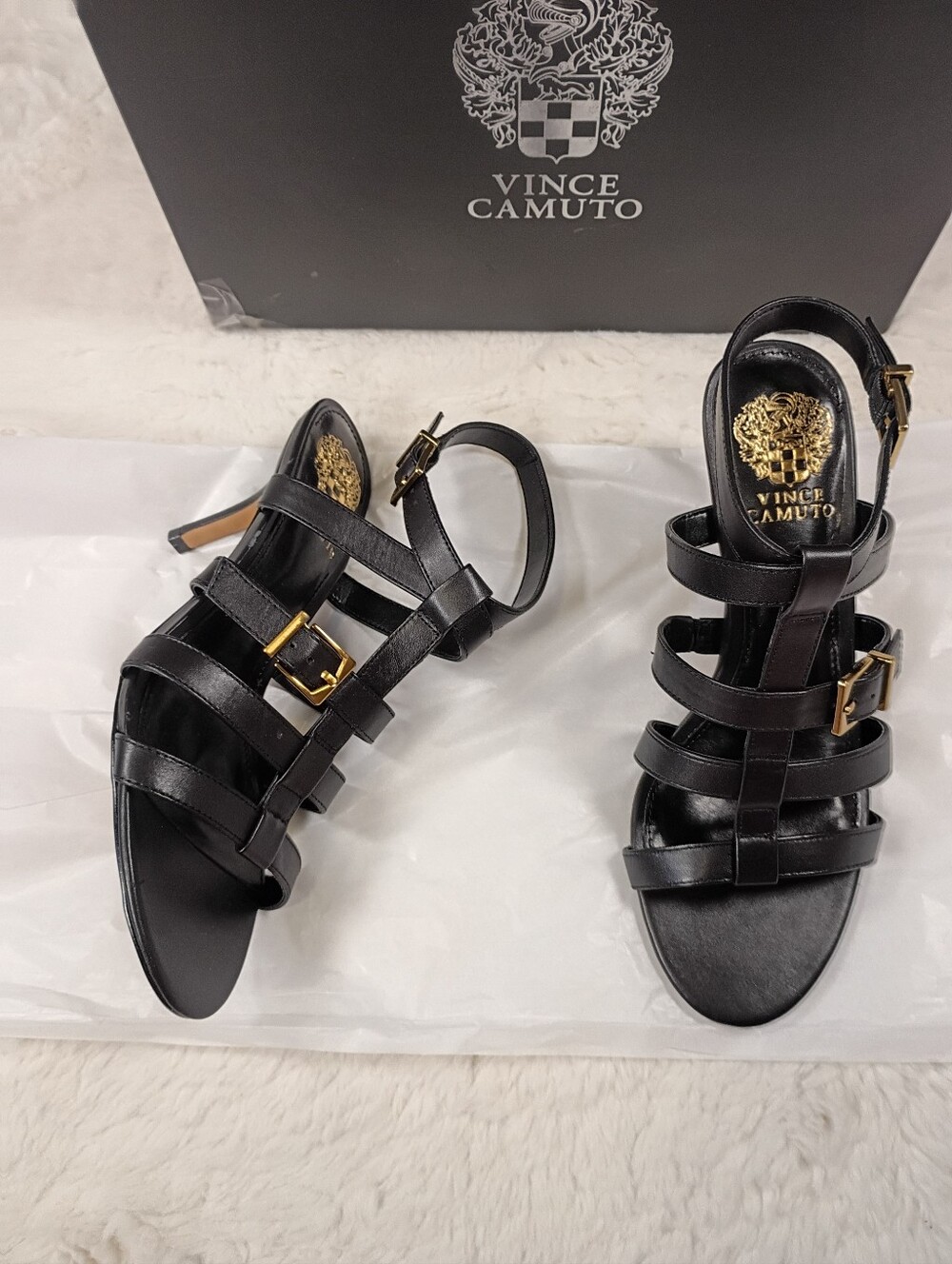 Vince Camuto Bivenya Strappy Caged Heeled Sandal In Black Size 8